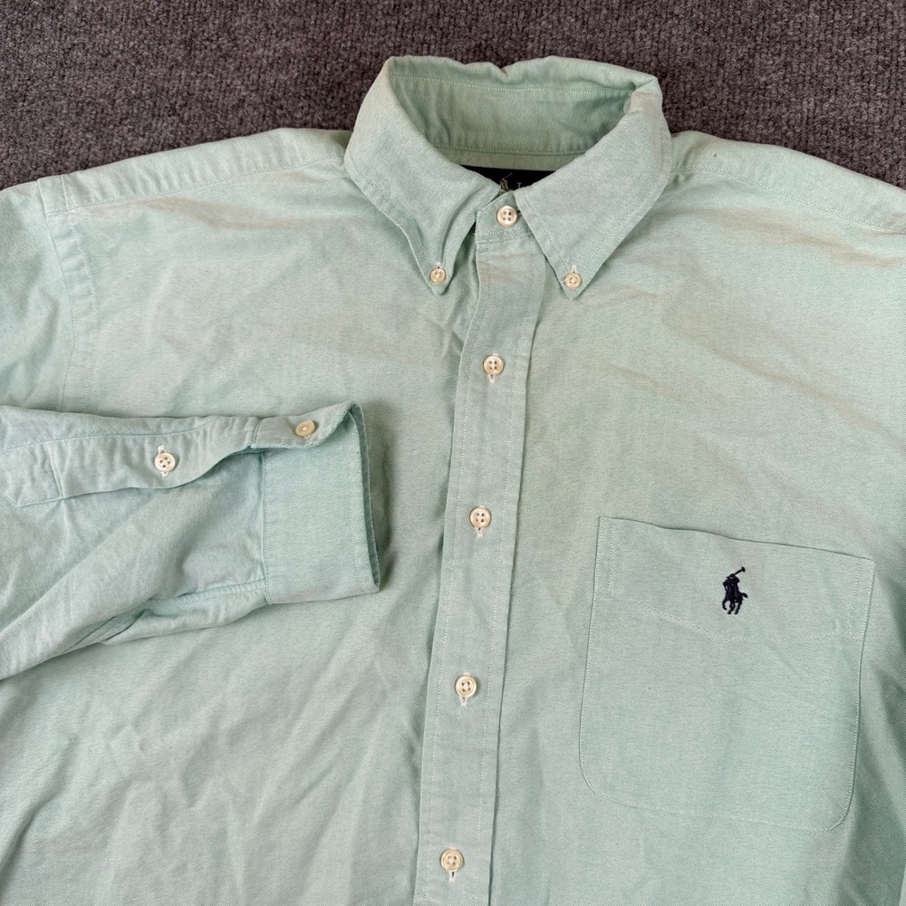 Vintage Polo Ralph Lauren Oxford Big Shirt Mens M FITS XL Mint Green OCBD